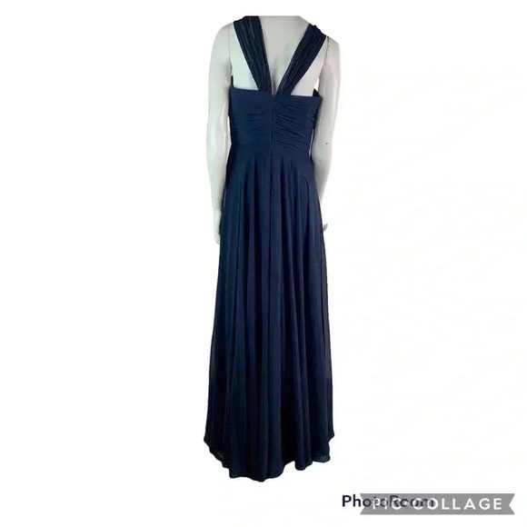 Dessy Collection Vivian Diamond Midnight Blue Chiffon Cocktail Dress Formal Prom - Picture 5 of 8